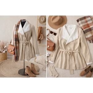 Isaac Mizrahi Live Beige Belted Knit Jacket Coatigan Women’s Medium